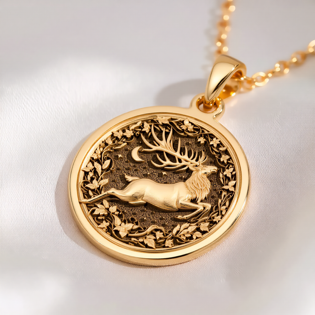 Deer Stag Necklace: with yellow gold deer pendant gold deer jewelry talisman - View 214