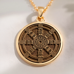 Dharma Wheel Spoked Talisman Necklace Necklaces 14K 14K Gold Plated geometric mandala pendant necklace with intricate star design