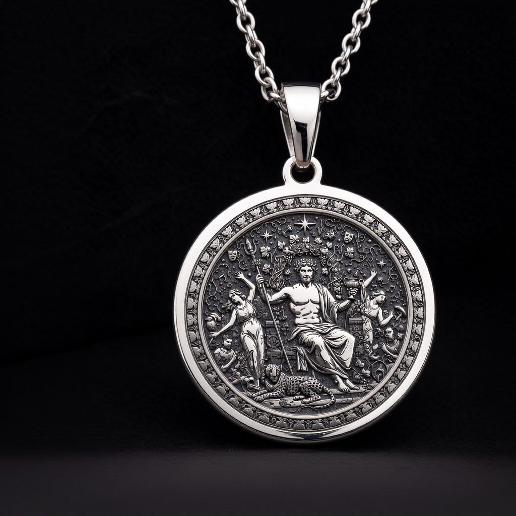 925 sterling silver Dionysus God of Wine pendant, detailed view 11.