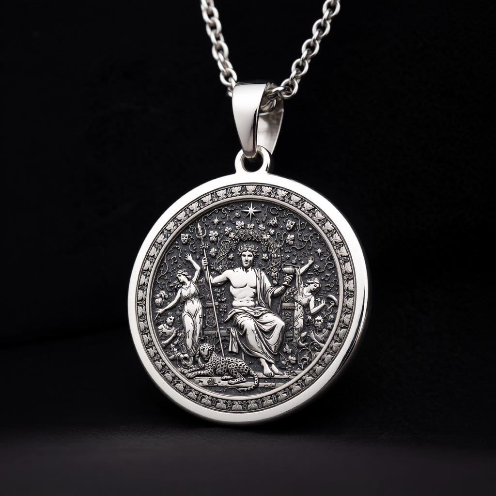 925 sterling silver Dionysus God of Wine pendant, detailed view 15.