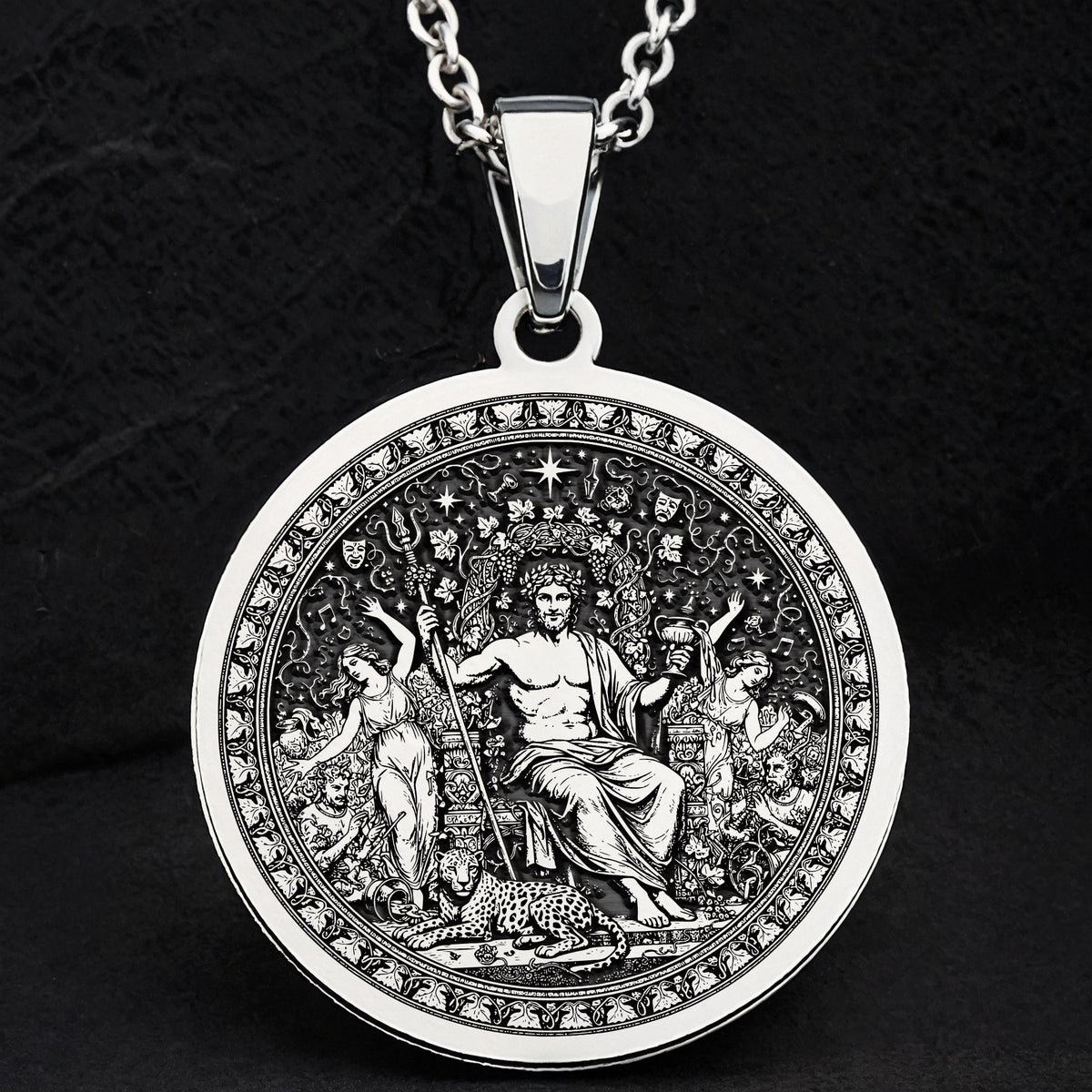 925 sterling silver Dionysus God of Wine pendant, detailed view 9.
