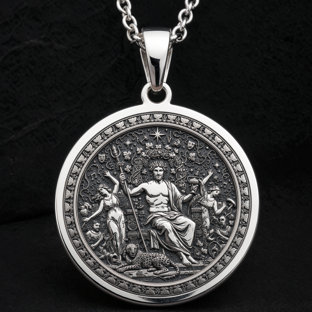925 sterling silver Dionysus God of Wine pendant, detailed view 10.