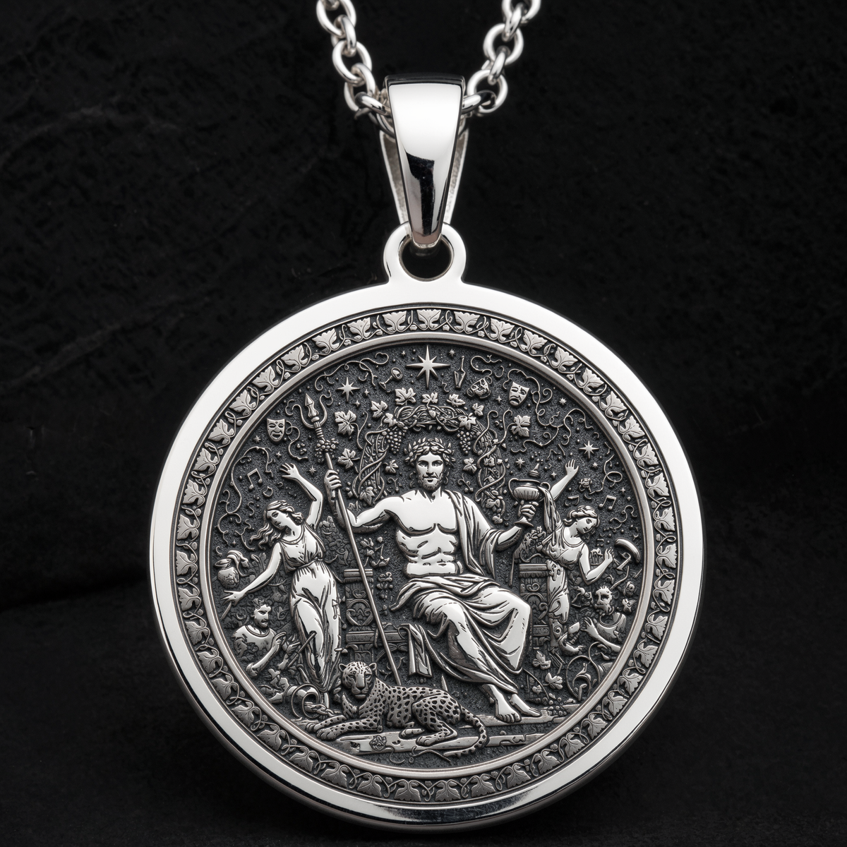 925 sterling silver Dionysus God of Wine pendant, detailed view 10.
