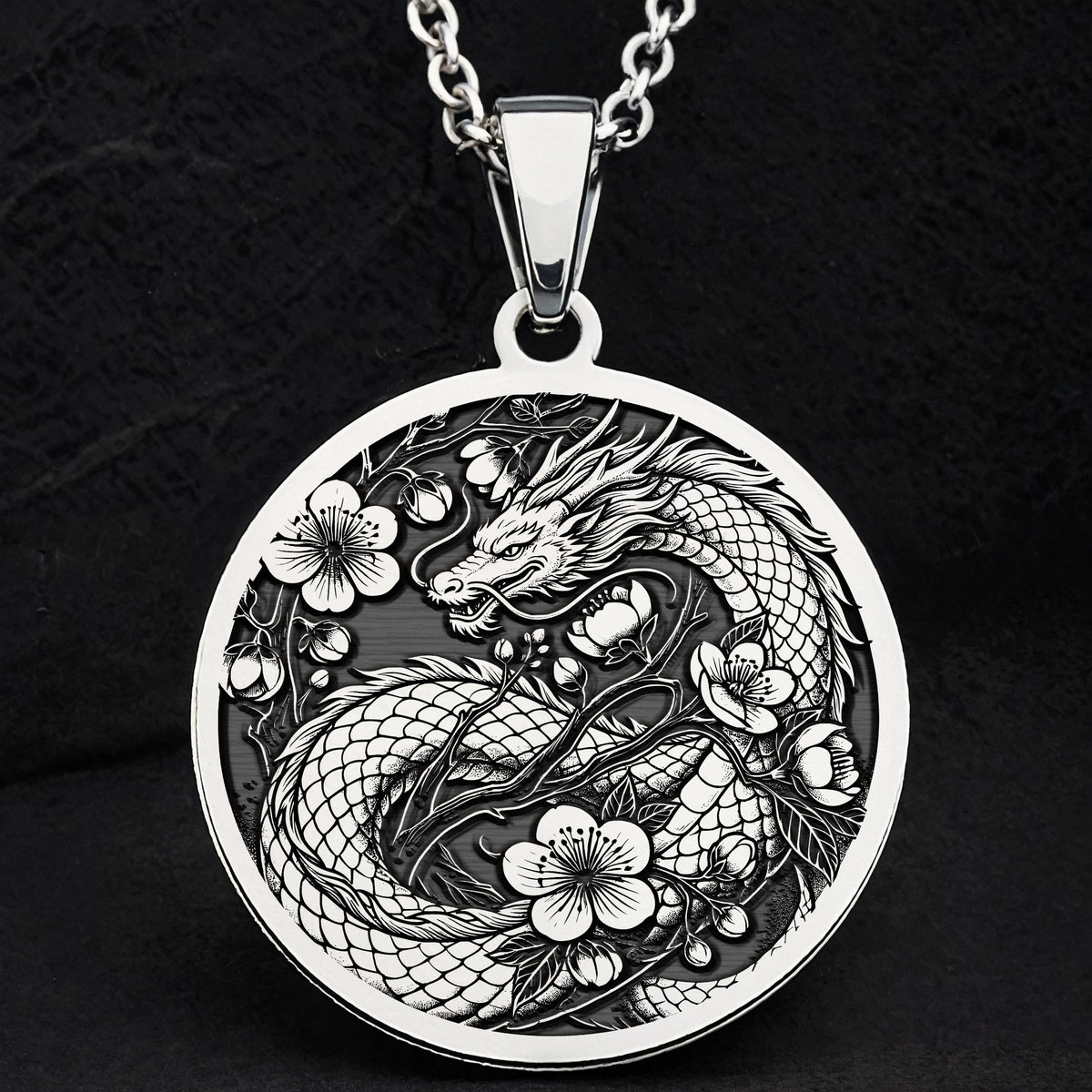 Japanese Dragon Necklace: Silver Ryu Symbol Pendanrt