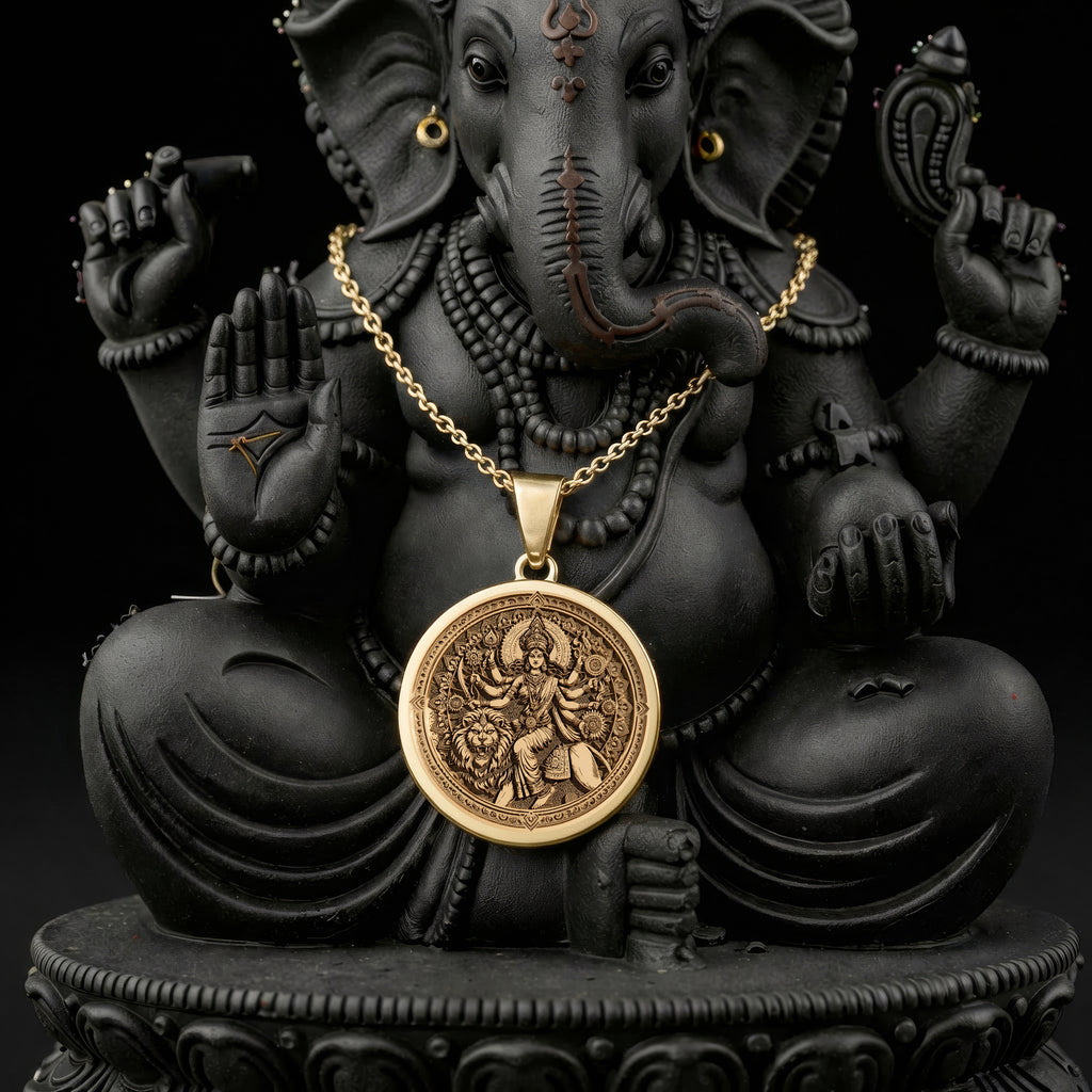 Durga Warrior Pendant: Ten Arms Weapon, Invincible Shakti Gem, Hindu Goddess Jewelry - View 214