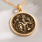 Durga Warrior Goddess Pendant Necklaces 14K 14K Gold Plated pendant featuring a detailed female figure and lion design necklace