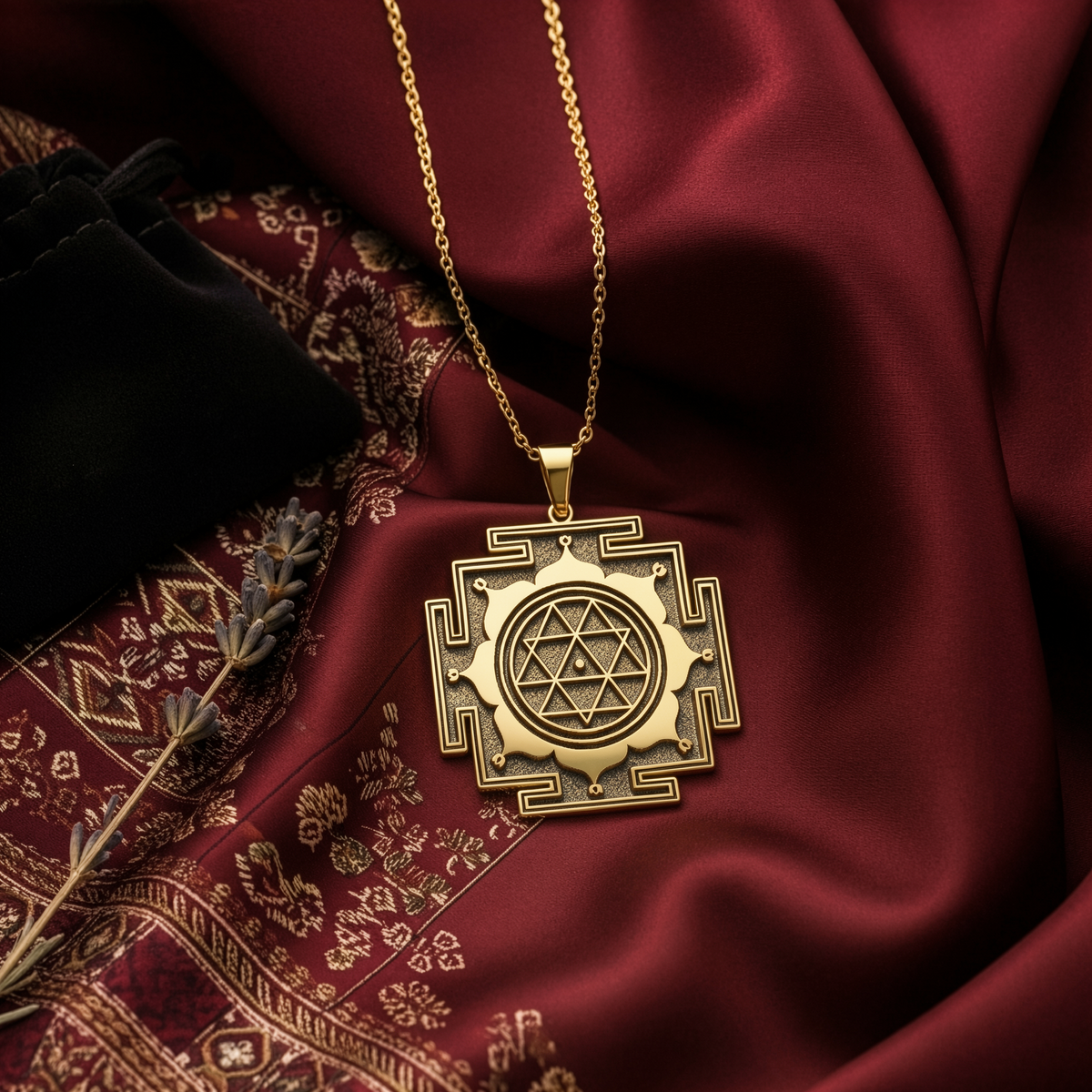 Maha Durga Yantra Pendant: 14K Gold with shakti warrior goddess spiritual amulet - View 153