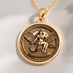 Bune Sigil Pendant Pendants 14K 14K Gold Plated winged goddess seated pendant necklace with intricate classical design