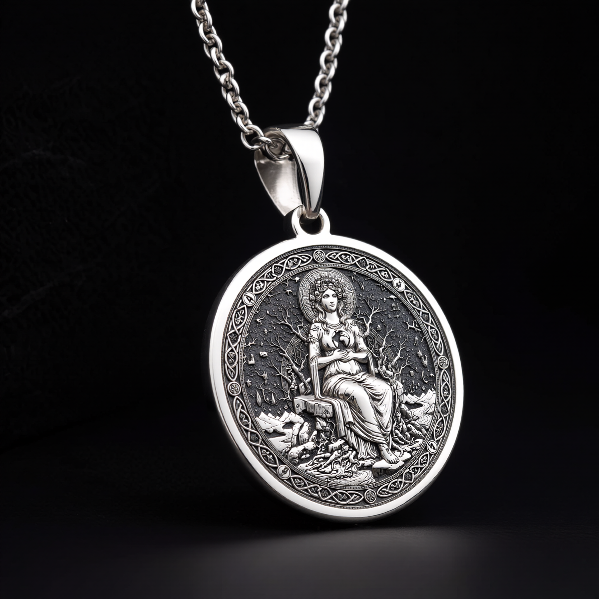 Gaia Earth Goddess Medallion Pendant — Solid 925 Sterling Silver craftsmanship view