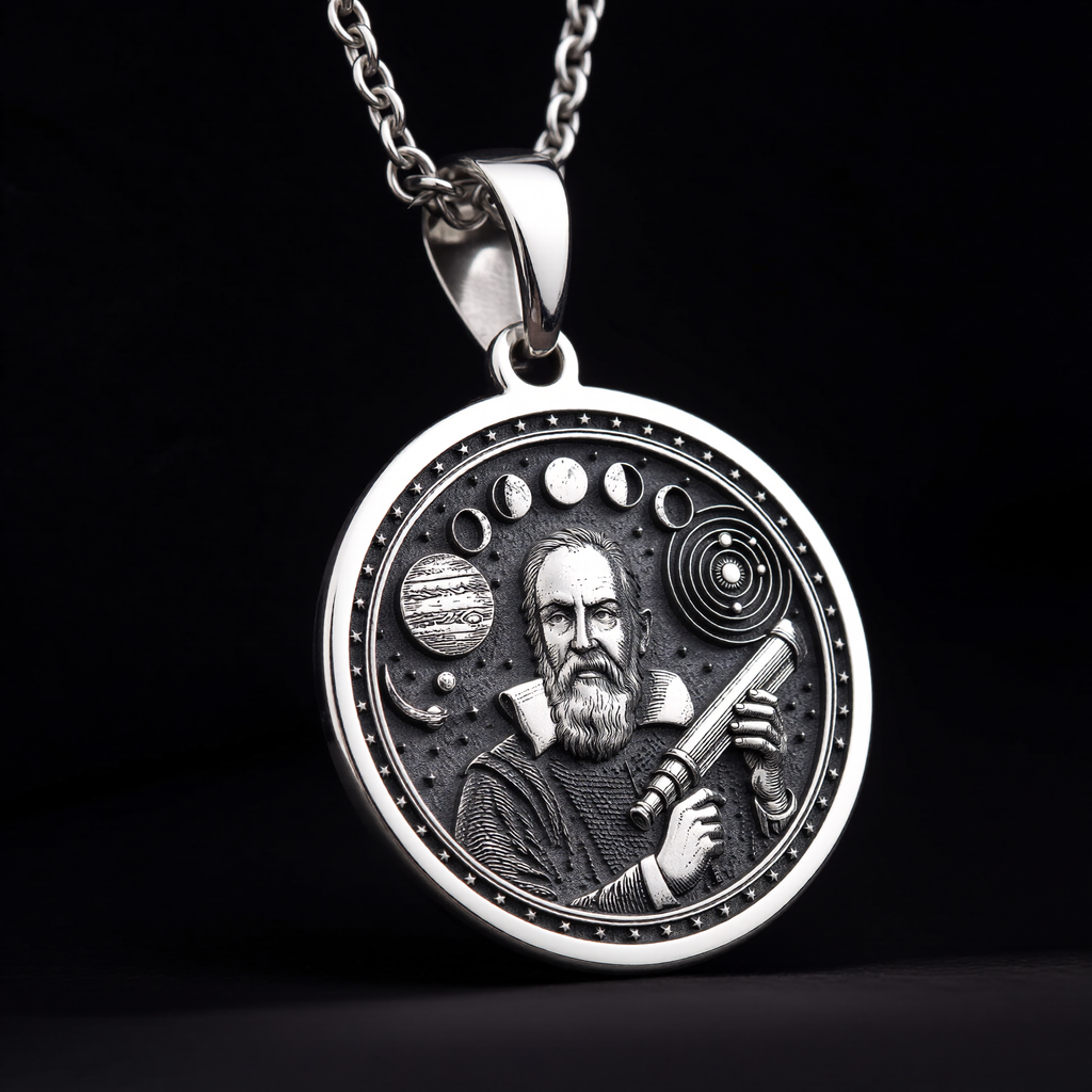 Galileo Necklace: Silver Father of Science, Astronomy Pendant