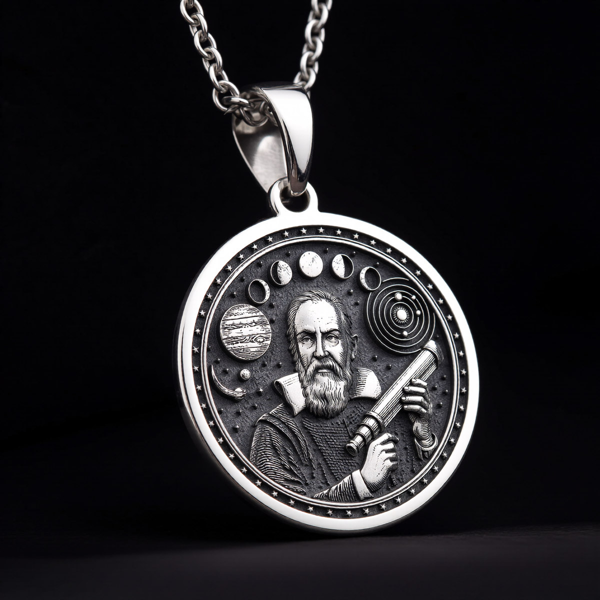 Galileo Necklace: Silver Father of Science, Astronomy Pendant