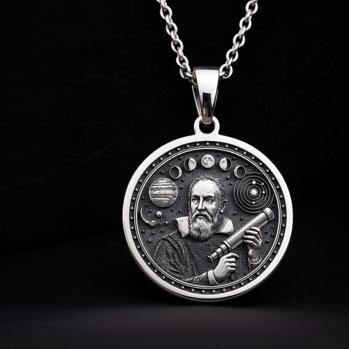 Galileo Necklace: Silver Father of Science, Astronomy Pendant