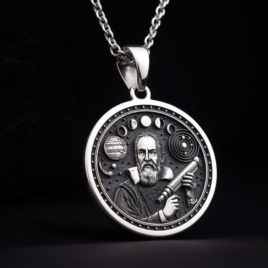 Galileo Necklace: Silver Father of Science, Astronomy Pendant