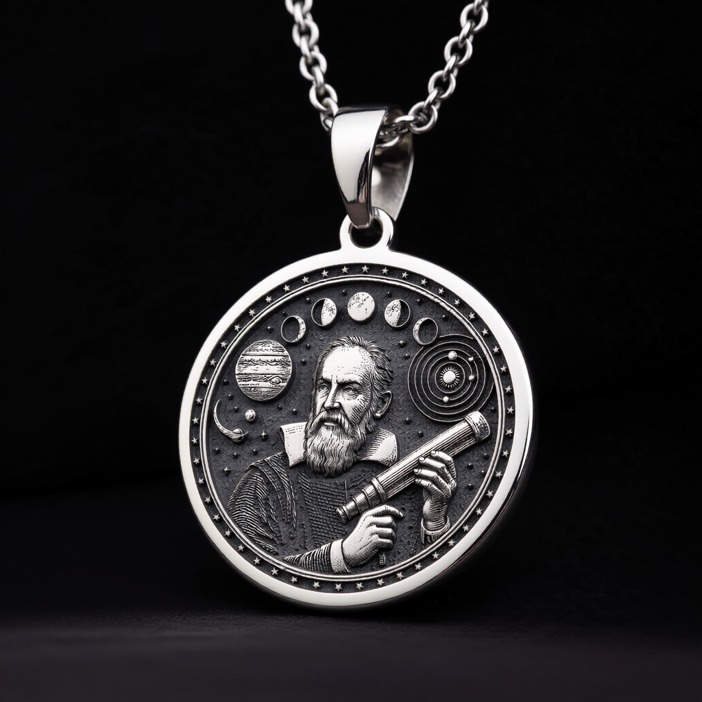 Galileo Necklace: Silver Father of Science, Astronomy Pendant