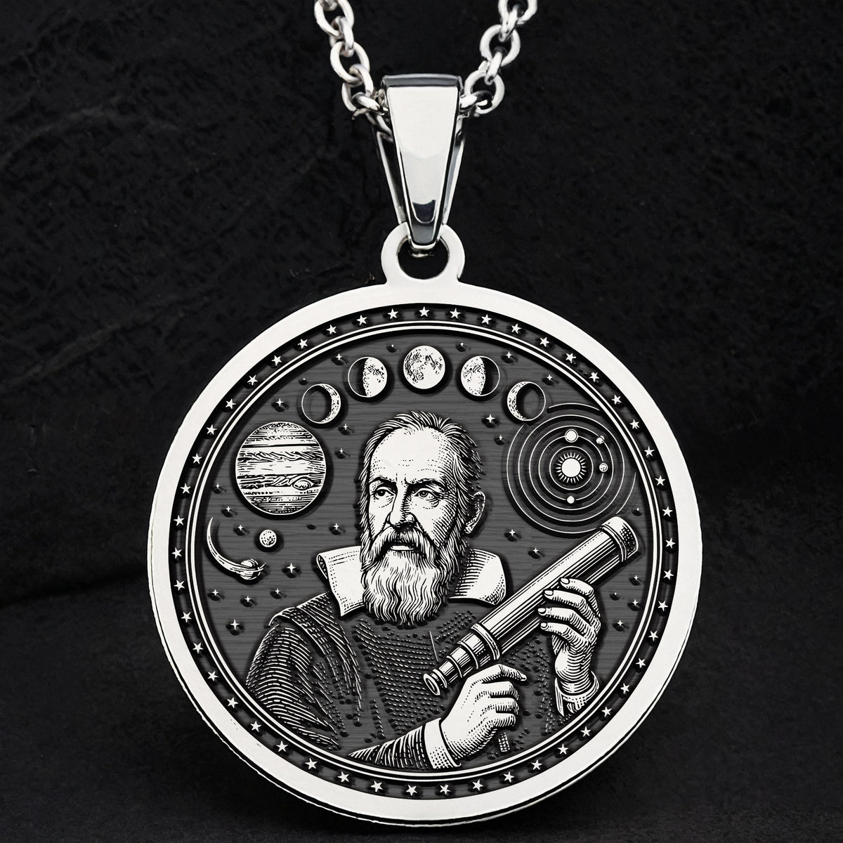 Galileo Necklace: Silver Father of Science, Astronomy Pendant