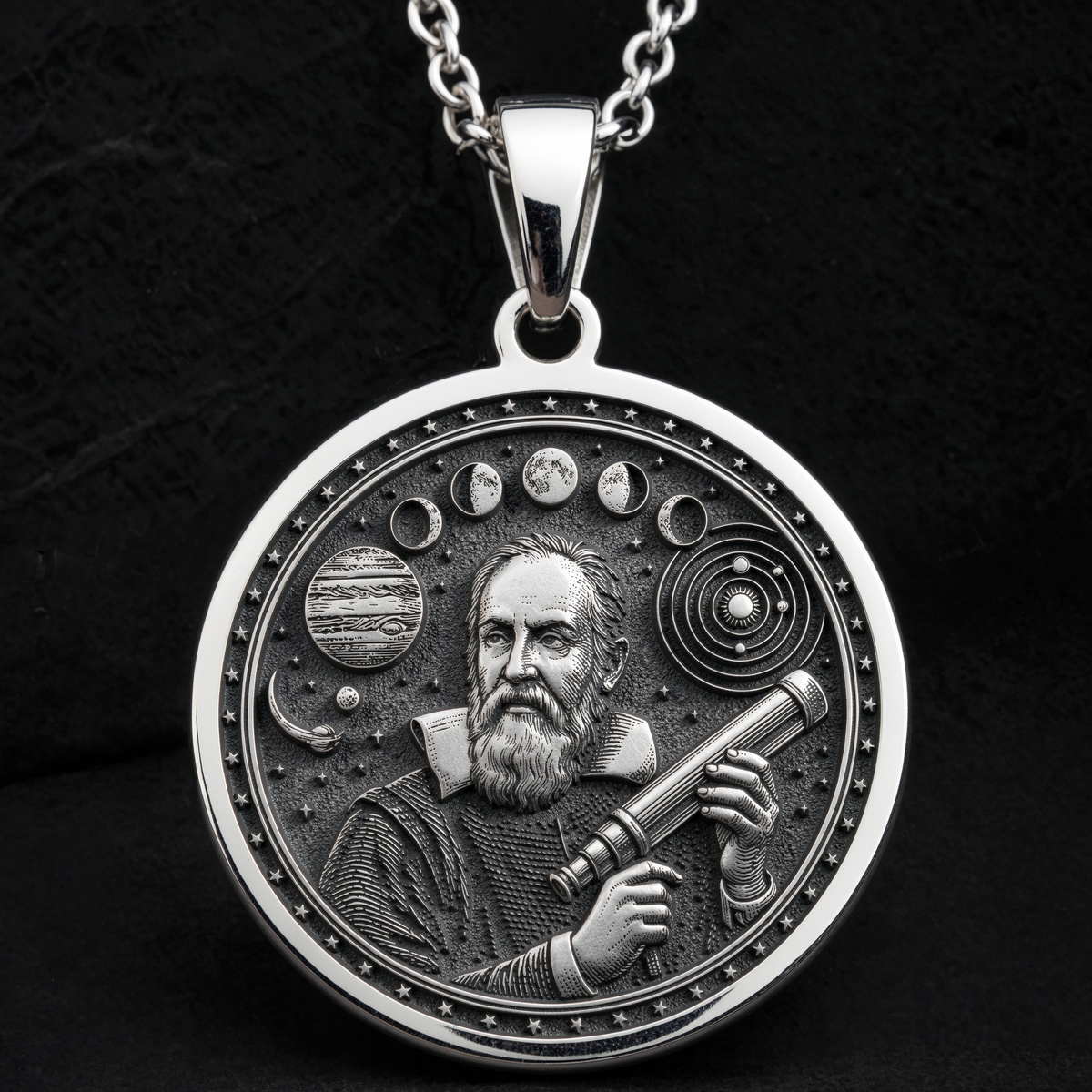 Galileo Necklace: Silver Father of Science, Astronomy Pendant