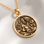 Gandharva Musician Pendant Necklace Necklaces 14K 14K Gold Plated pendant necklace featuring a classical female figure design with foliage and vine details.