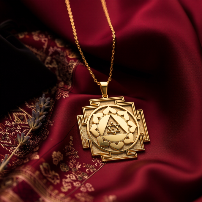 Ganesh Yantra Pendant : 14K Real Gold Obstacle Geometry , Success Amulet, Hindu Jewelry - View 153