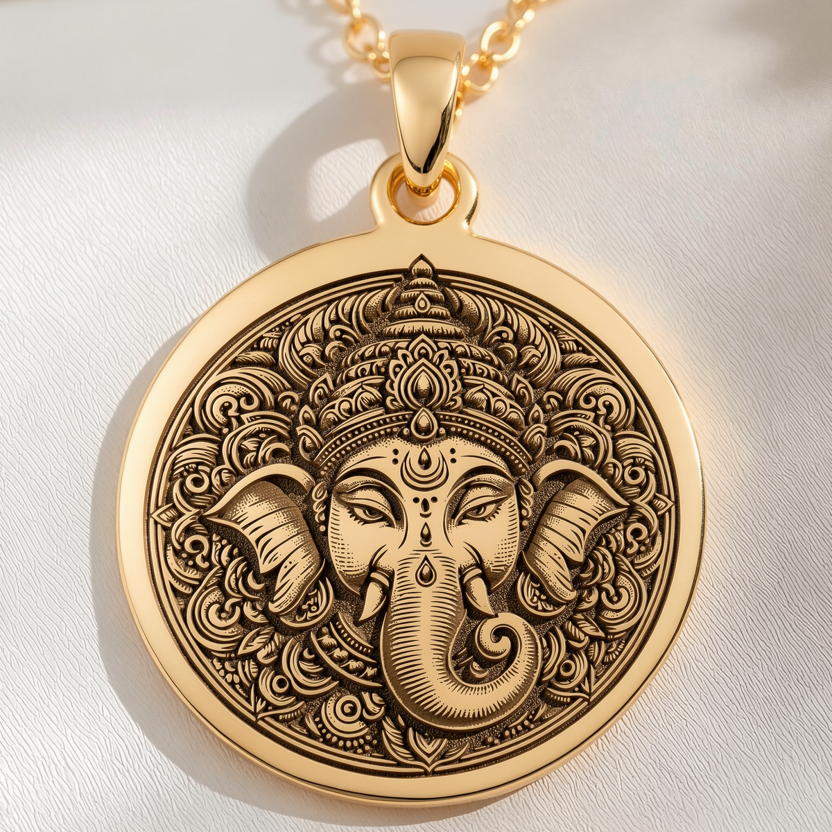 Ganesha God Necklace Necklaces 14K 14K Gold Plated Ganesha face pendant necklace with intricate circular design