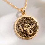 Ganesha God Necklace Necklaces 14K 14K Gold Plated Ganesha face pendant necklace with intricate details