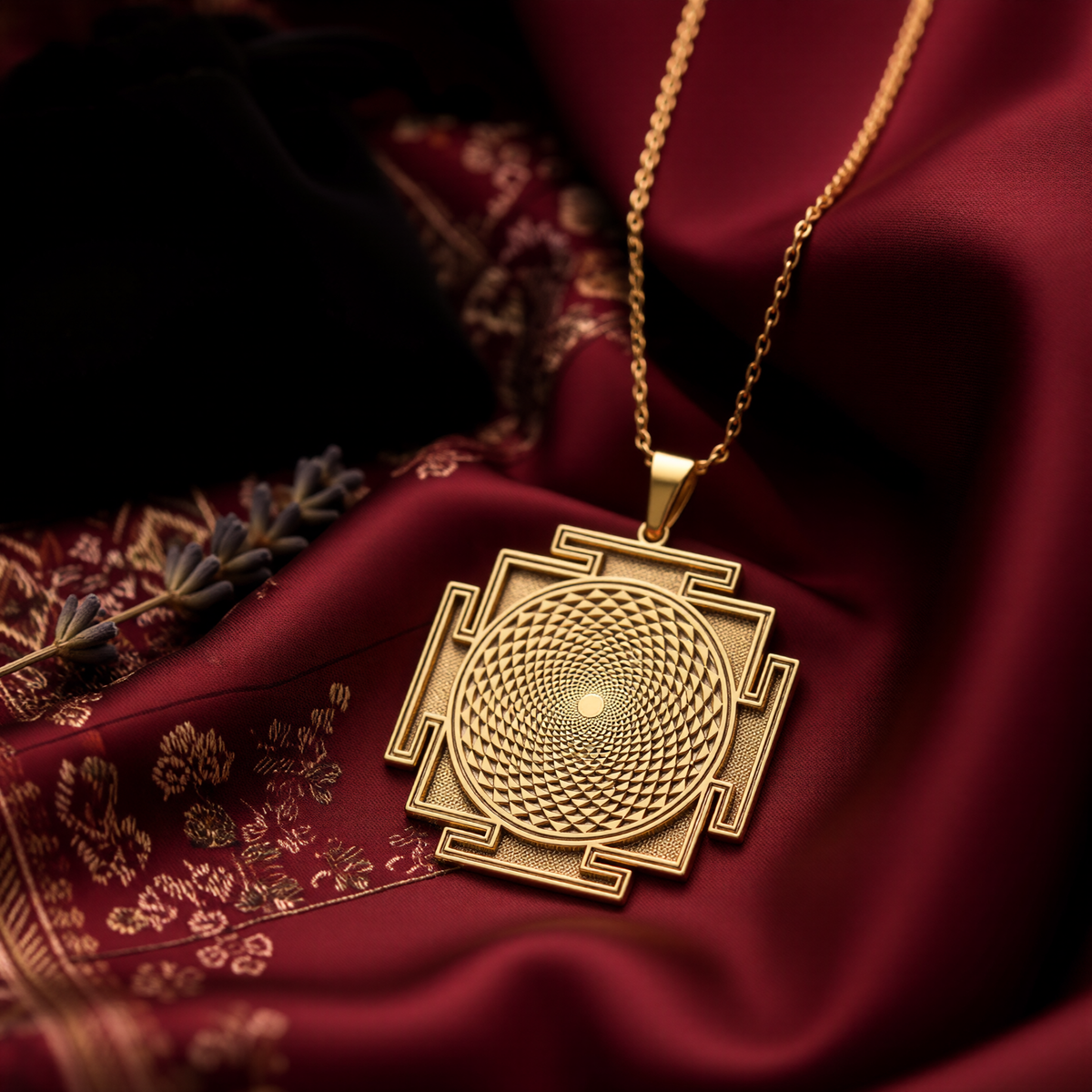 Gayatri Mantra Necklace: 14K Gold with gayatri yantra savitur mantra talisman amulet - View 102