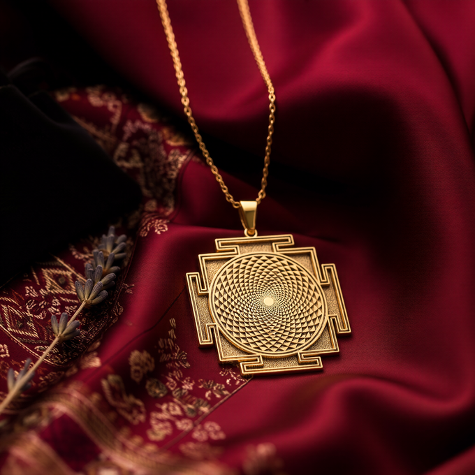 Gayatri Mantra Necklace: 14K Gold with gayatri yantra savitur mantra talisman amulet - View 48