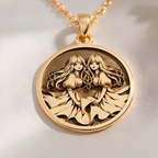 Gemini Zodiac Astrological Sign Necklace Necklaces 14K 14K Gold Plated pendant necklace featuring an illustration of two women in a fashion style.
