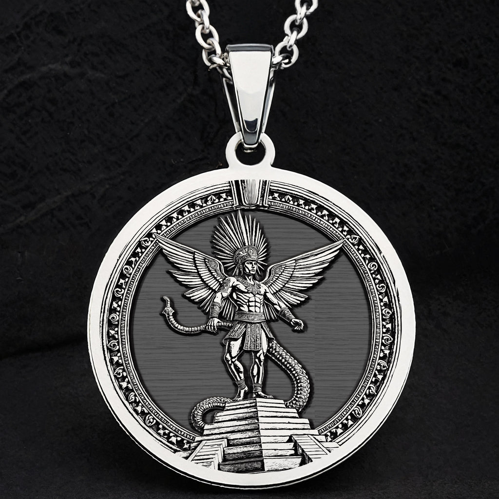 Huitzilopochtli Necklace: Silver Aztec Sun God, Warrior Protection Amulet