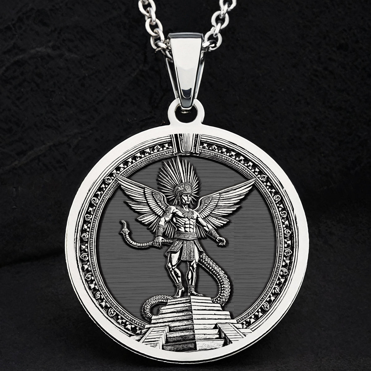 Huitzilopochtli Necklace: Silver Aztec Sun God, Warrior Protection Amulet