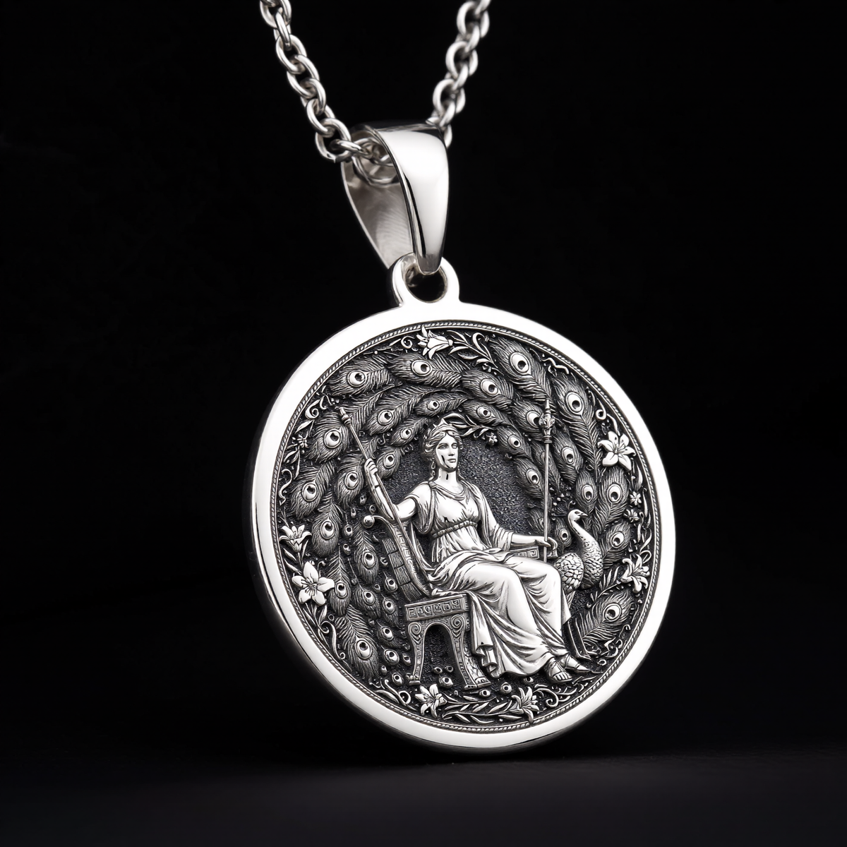 Hera Queen of the Gods Coin Pendant — Solid 925 Sterling Silver craftsmanship view