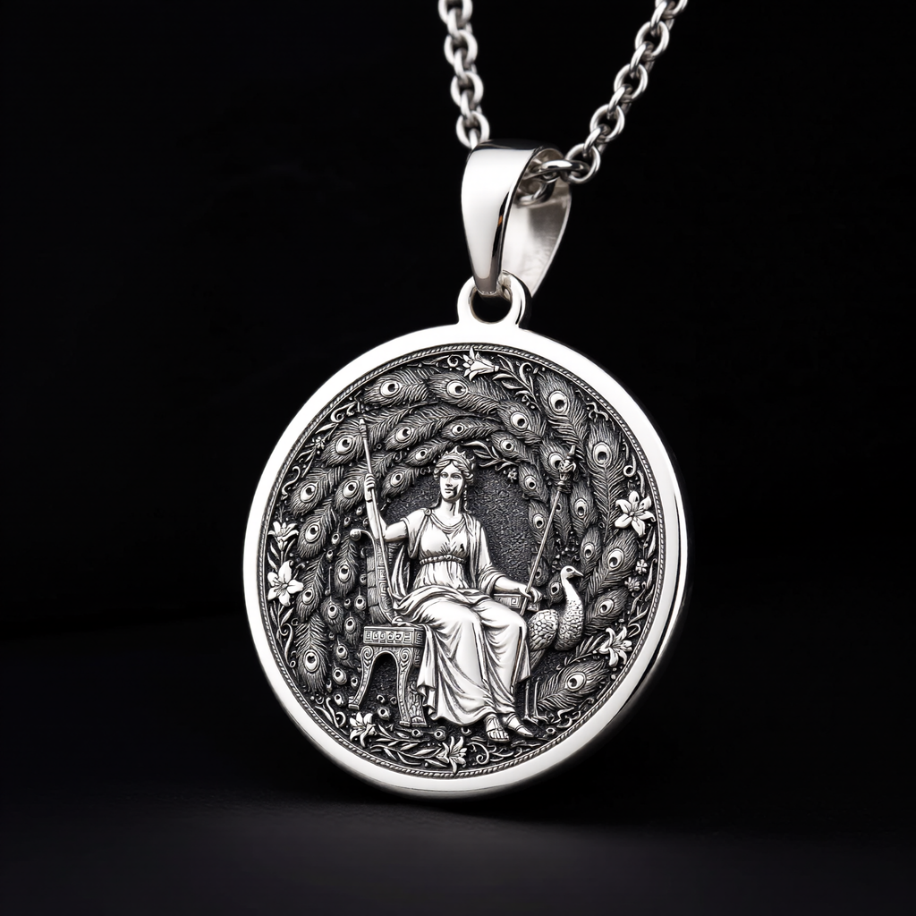 Hera Queen of the Gods Coin Pendant — Solid 925 Sterling Silver pendant proportion view