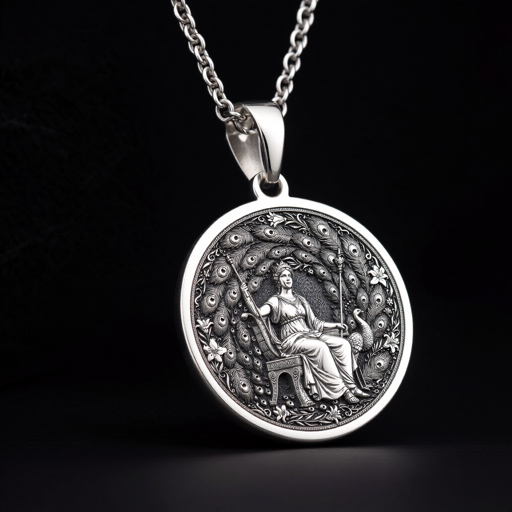 Hera Queen of the Gods Coin Pendant — Solid 925 Sterling Silver chain pairing view