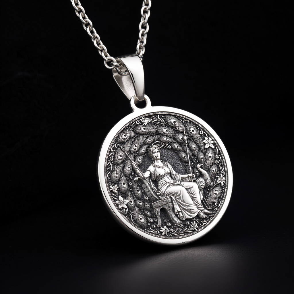 Hera Queen of the Gods Coin Pendant — Solid 925 Sterling Silver gallery angle view