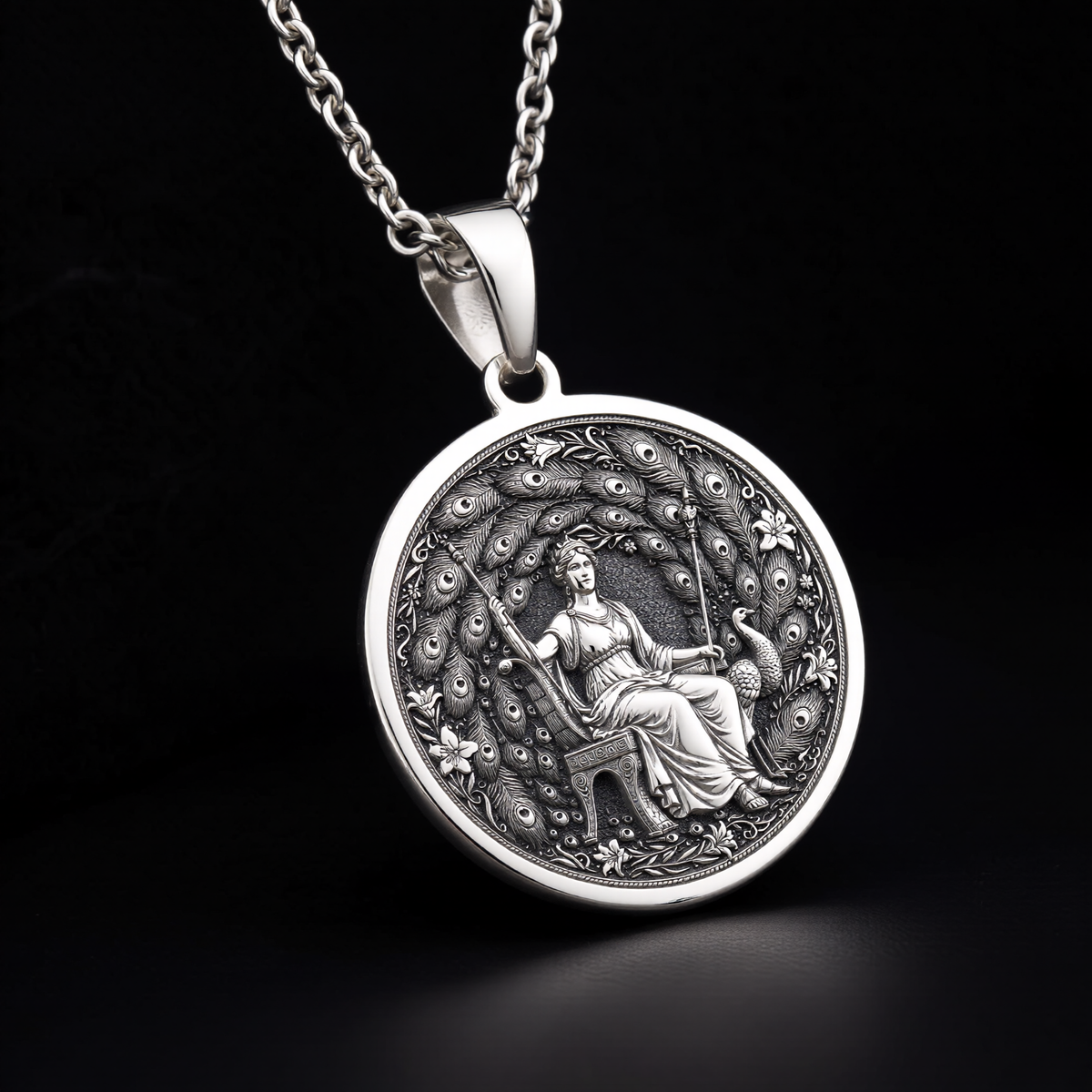 Hera Queen of the Gods Coin Pendant — Solid 925 Sterling Silver gallery angle view