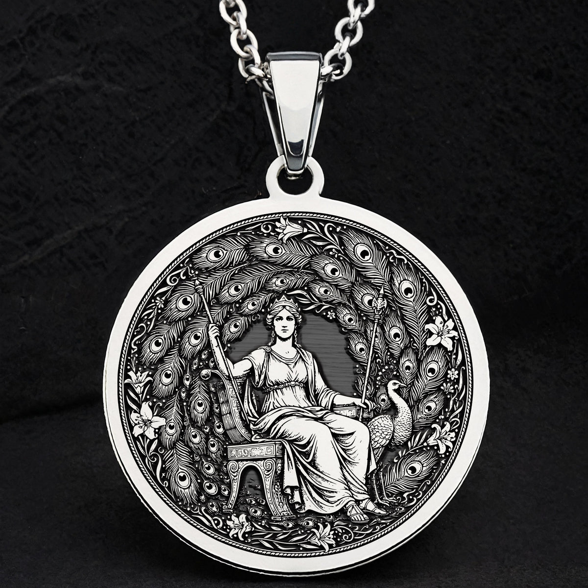 Hera Queen of the Gods Coin Pendant — Solid 925 Sterling Silver studio showcase view