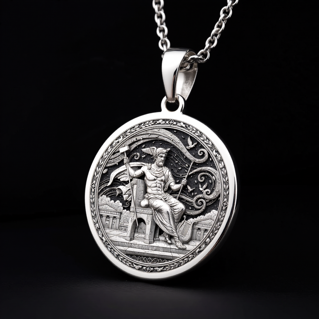 925 sterling silver Greek Messenger God Hermes pendant, detailed view 14.