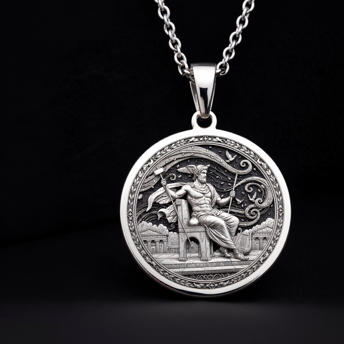 925 sterling silver Greek Messenger God Hermes pendant, detailed view 12.