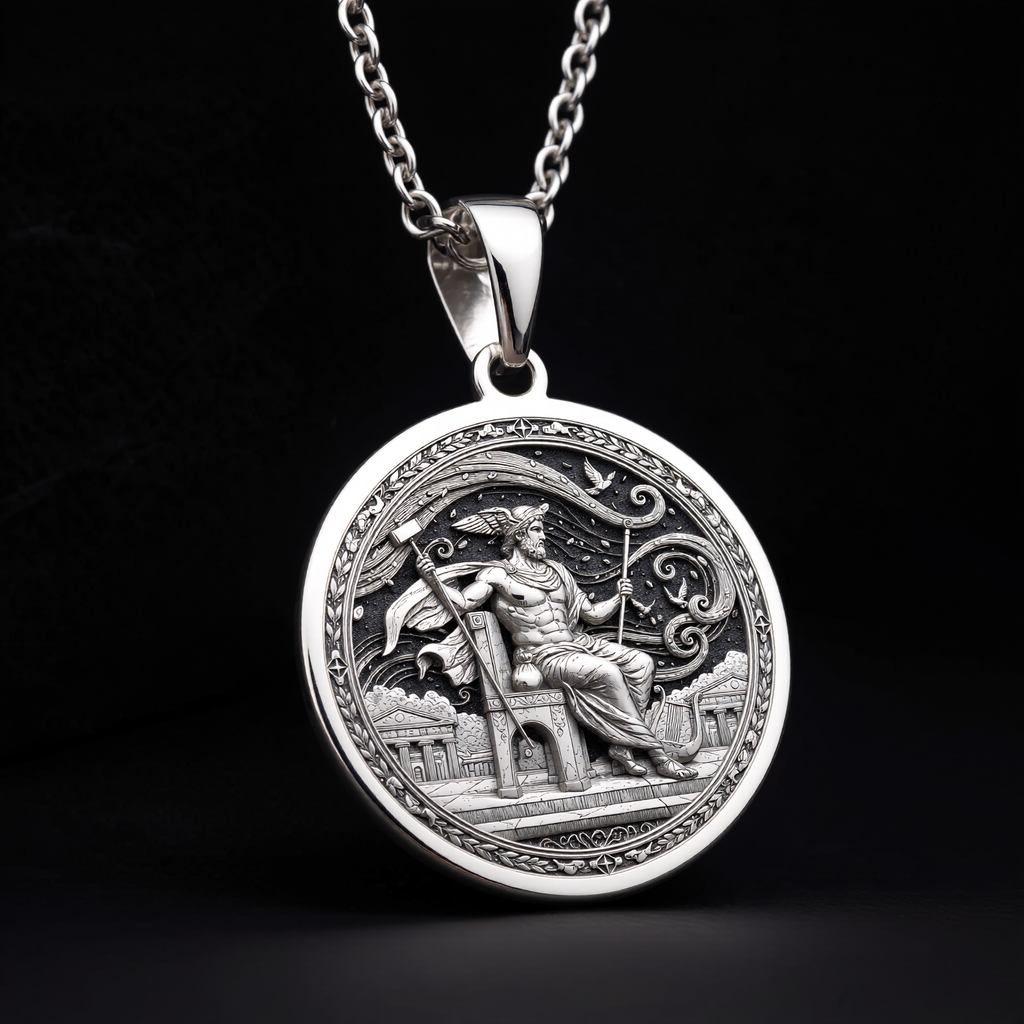 925 sterling silver Greek Messenger God Hermes pendant, detailed view 15.