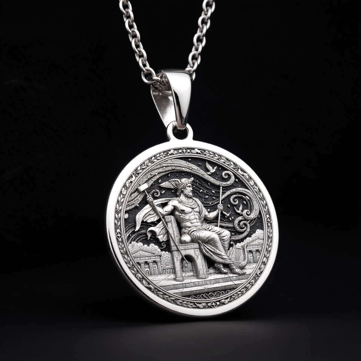 925 sterling silver Greek Messenger God Hermes pendant, detailed view 15.