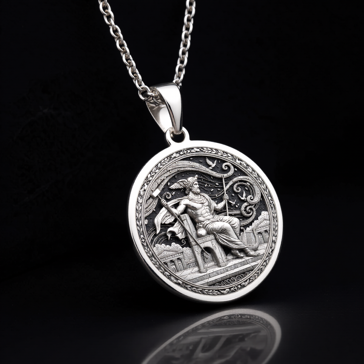 925 sterling silver Greek Messenger God Hermes pendant, detailed view 17.