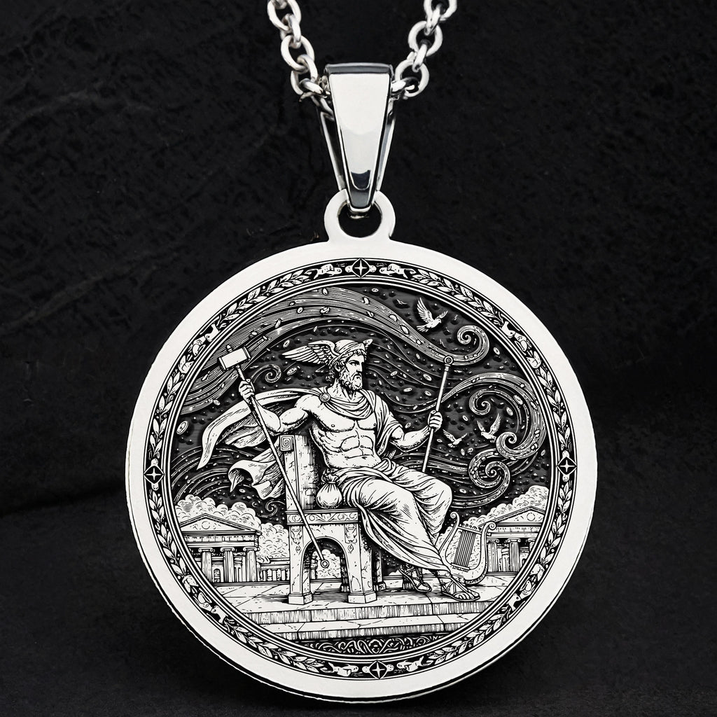925 sterling silver Greek Messenger God Hermes pendant, detailed view 18.