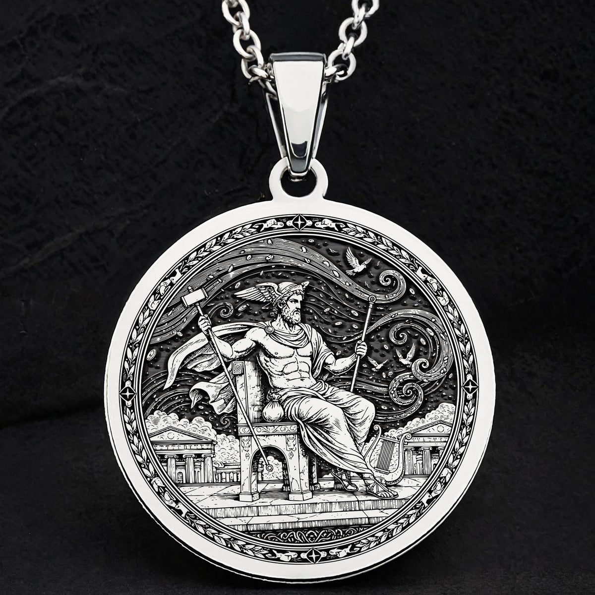 925 sterling silver Greek Messenger God Hermes pendant, detailed view 18.
