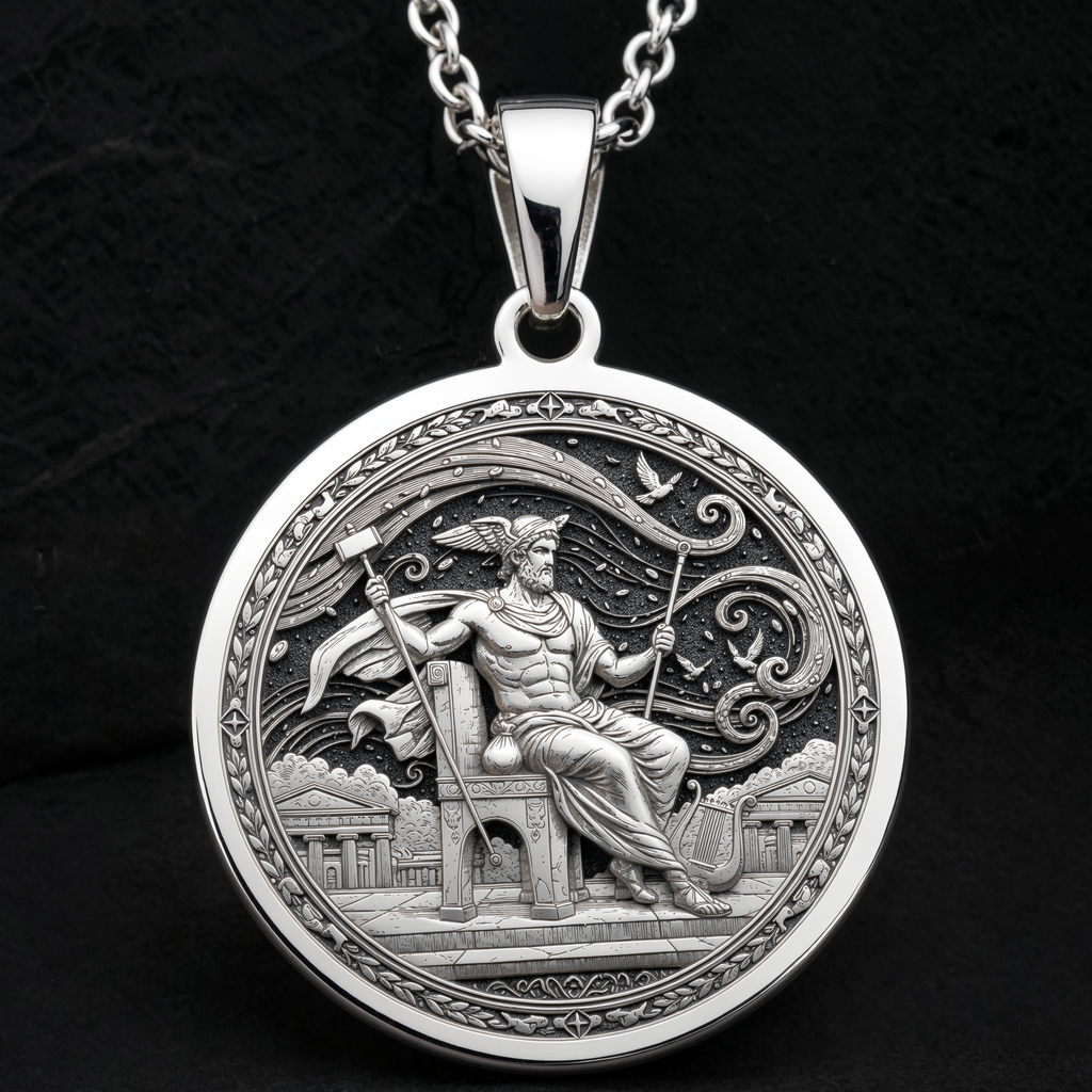925 sterling silver Greek Messenger God Hermes pendant, detailed view 11.