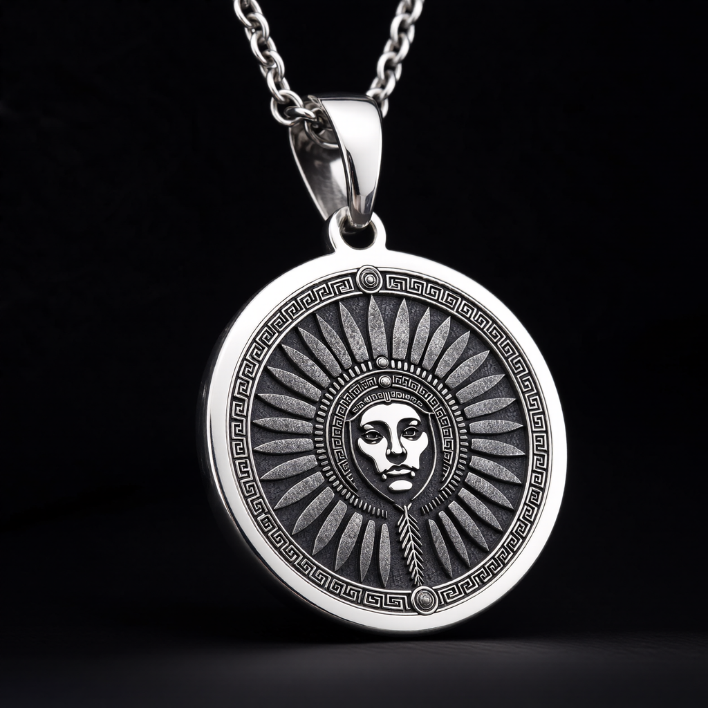 Inti Inca Sun God Medallion Pendant — Solid 925 Sterling Silver bevel & border detail