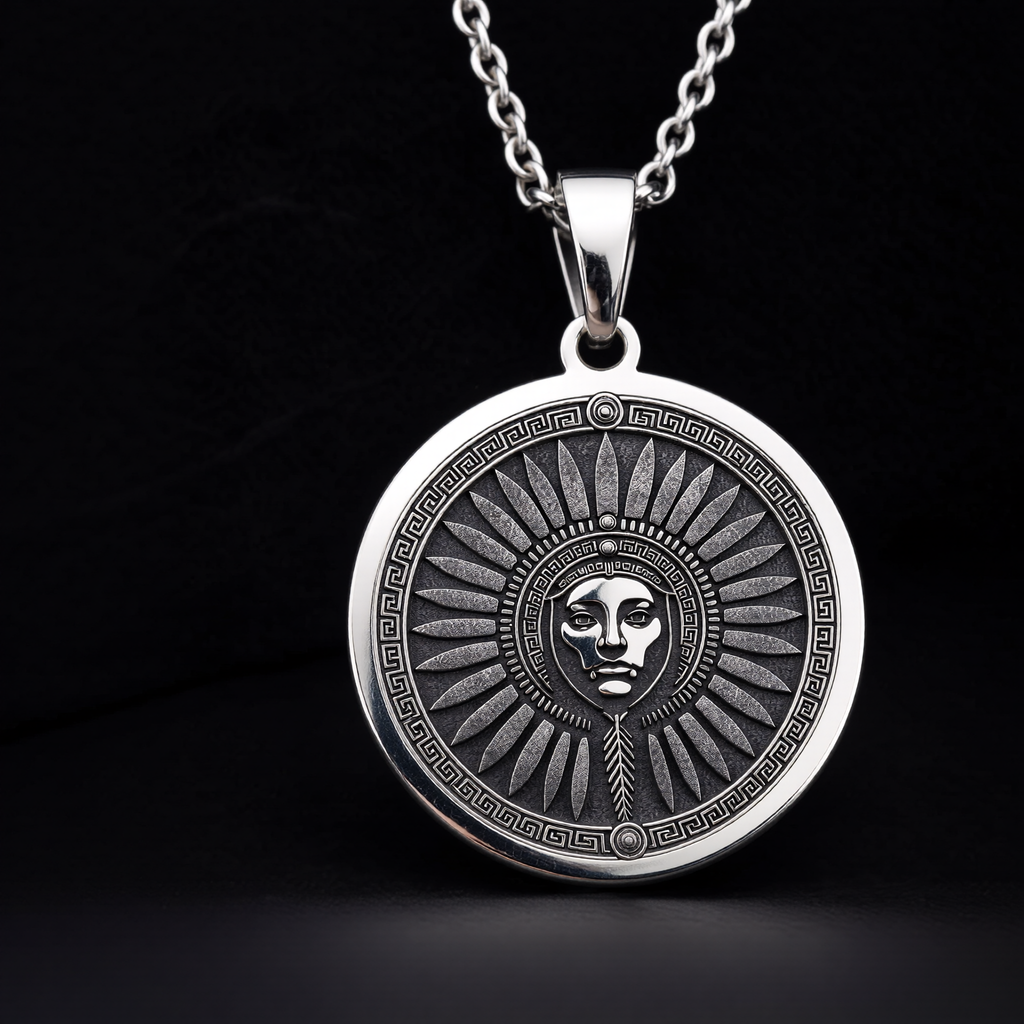 Inti Inca Sun God Medallion Pendant — Solid 925 Sterling Silver motif close-up