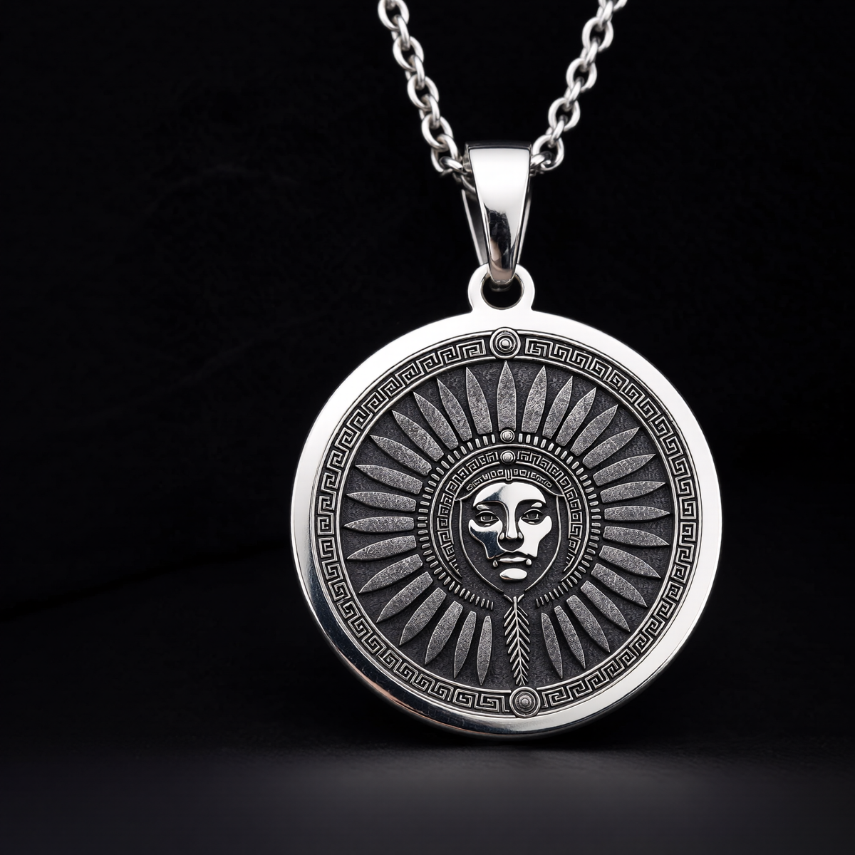 Inti Inca Sun God Medallion Pendant — Solid 925 Sterling Silver motif close-up