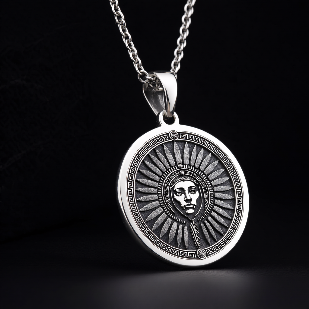 Inti Inca Sun God Medallion Pendant — Solid 925 Sterling Silver pendant proportion view