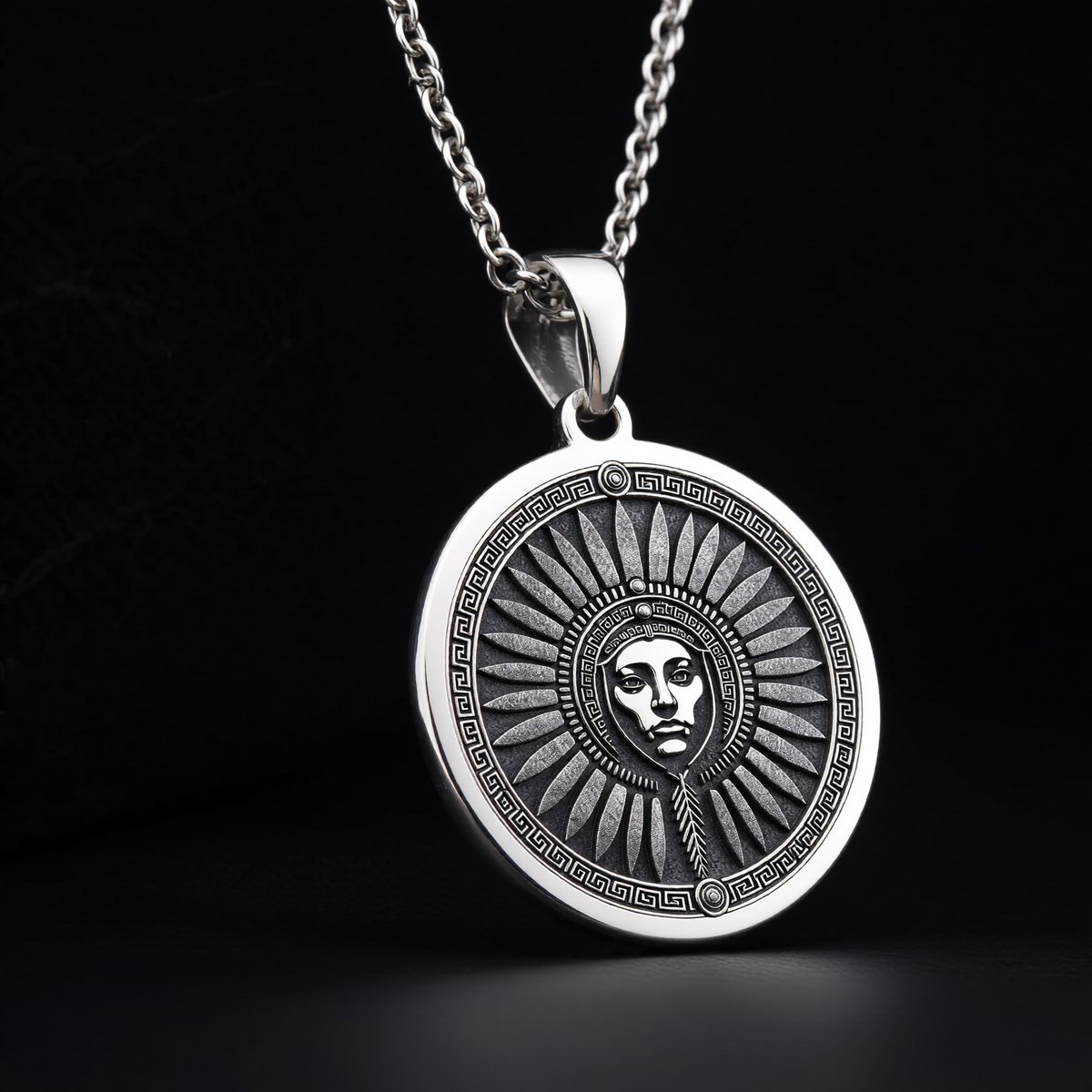 Inti Inca Sun God Medallion Pendant — Solid 925 Sterling Silver pendant proportion view