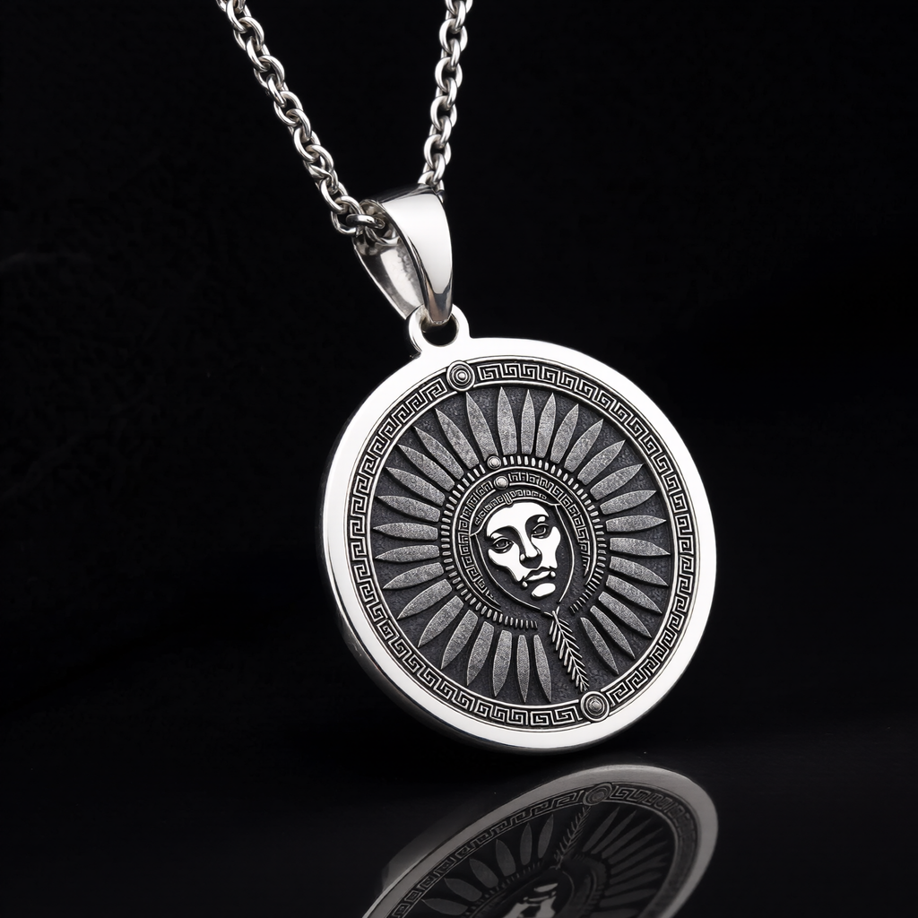 Inti Inca Sun God Medallion Pendant — Solid 925 Sterling Silver textured relief view
