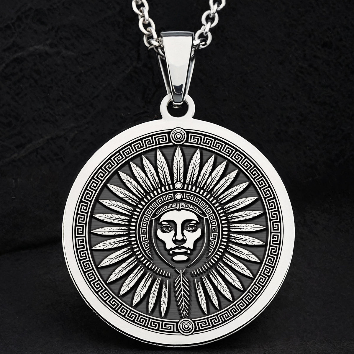 Inti Inca Sun God Medallion Pendant — Solid 925 Sterling Silver polished coin detail